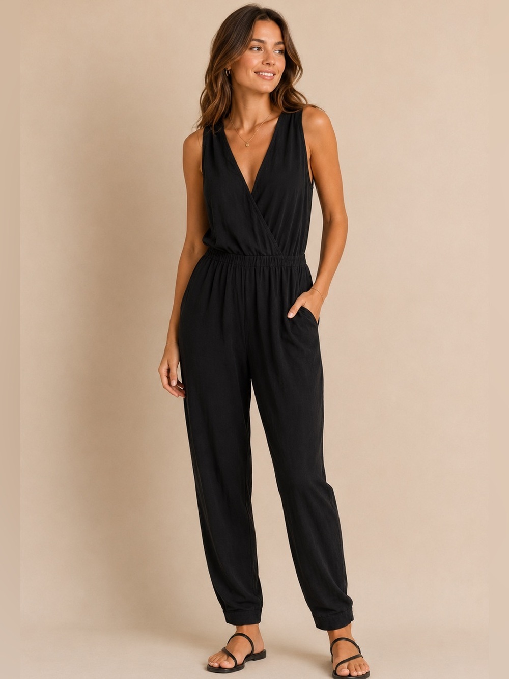 Garnet Hill Elegant Black Women's Jumpsuit 100% Viscose Size 8